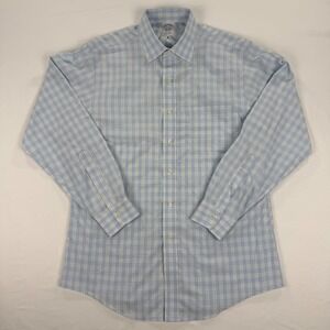 Brooks Brothers Dress Shirt Mens 16-34 Classic Fit Blue Yellow Supima Cotton